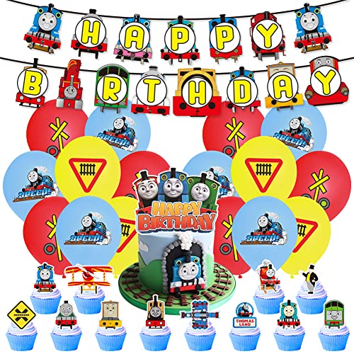 Hilloly Thomas Décorations Anniversaire 44Pcs Thomas Ballons Fournitures de fête Thomas Décorations Gâteaux Decoration Anniversaire Thomas Train Fête à thème, Thomas Train Bannière