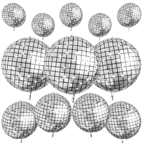 Image of 12PCS Disco Ball Round Foil Balloons 22 inch 15 inch 10 inch Large Mylar Balloons