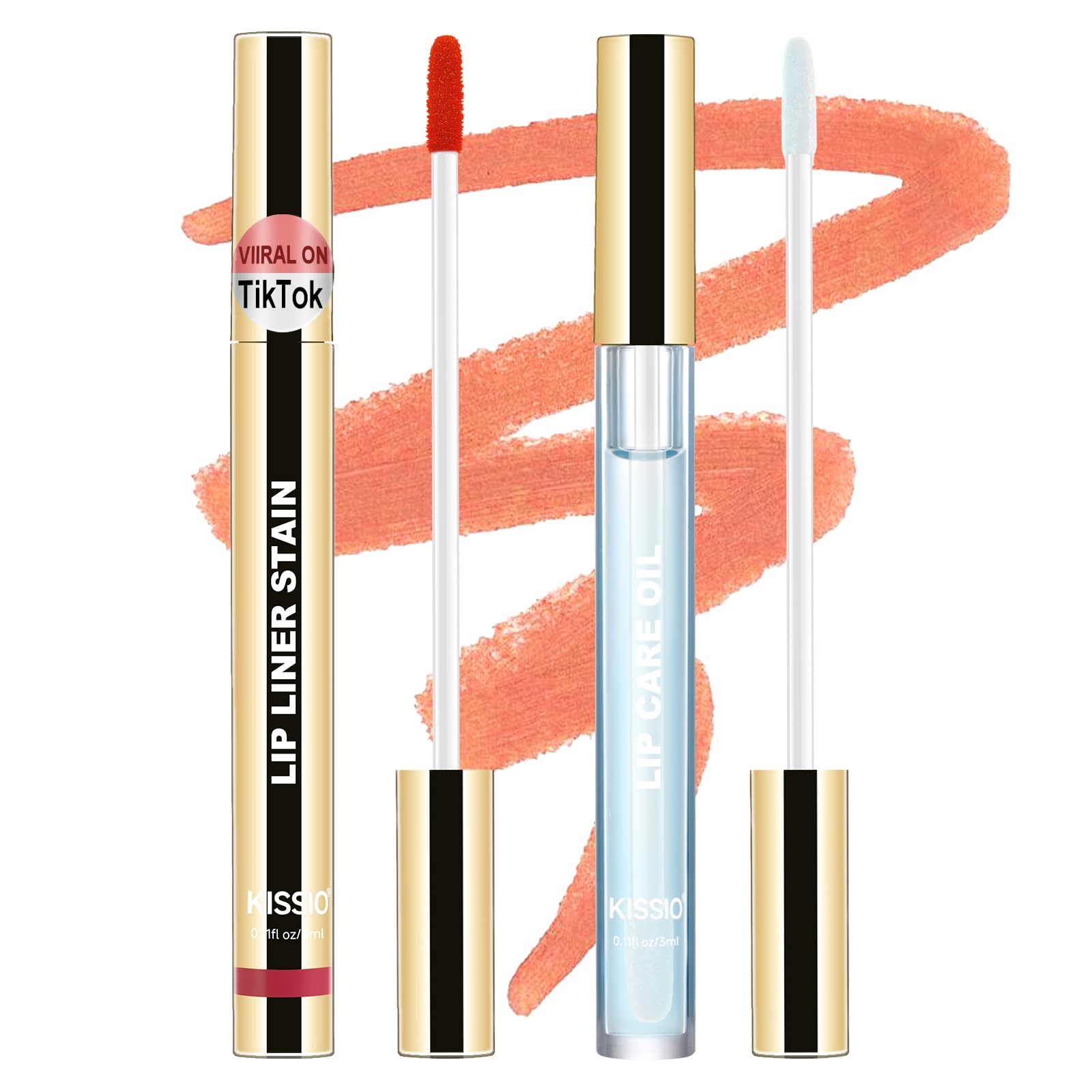 KISSIO Lip Liner Stain,Peel Off Lip Liner and Care Oil,Transfer Proof,Long Lasting and Waterproof Lips Tint,Matte Finish,Lips Combo,06 Inlove