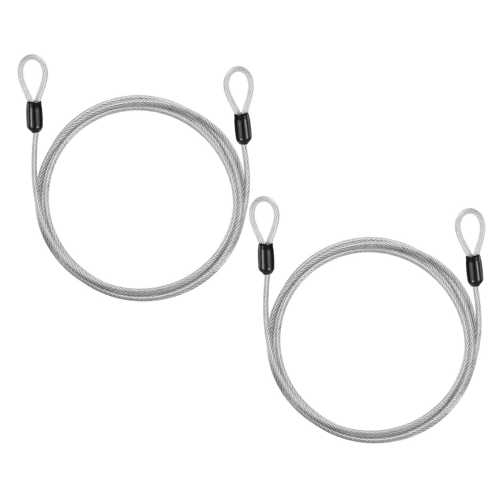 PATIKIL Security Cable Lock (1/8" Dia 5.9ft 110lb Load Capacity, Silver) (2 Pcs) Vinyl Coated Stainless Steel Double Loops Flexible Wire Rope Safety Cable Luggage Lock Suit for - Outdoor