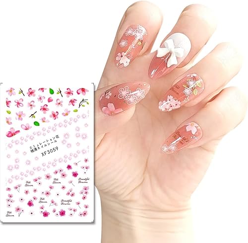 Miniatura 7 de Adhesivo de arte de uñas de flores autoadhesivas 3D de cerezo rosa, calcomanías de flores para uñas, suministros para mujeres y niñas, decoración de
