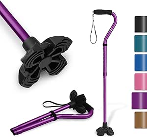 KINGGEAR F1 Walking Stick, Self-Standing Cane for Women & Men, Lightweight, Adjustable, Quad Base, EVA Handle
