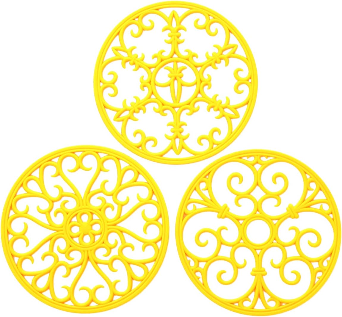 Silicone Trivet Mat - Non-Slip & Heat Resistant Kitchen Hot Pads for Countertops & Table - Kitchen Trivets for Hot Dishes & Cookware - Hot Pot Holder for Pots & Pans - Yellow,Set of 3