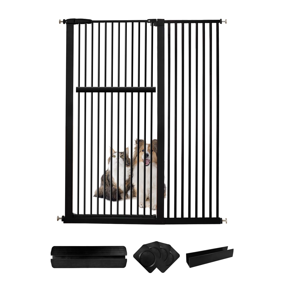 Lumizone Extra Tall Pet Gate 55.12" High Pressure Mounted 46.65"-50.78" Extra Wide (9 Sizes) 1.37" Gap for Cat Dog Children Stairs Doorway Hallway No Drilling Auto-Close (46.65"-50.78", Black)