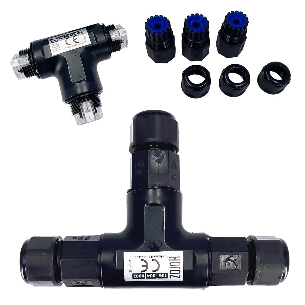 Conector en T Impermeable IP68 2 Polos 0,5-2,5 mm² 16A 250V - Manguito de Conexión de Cable Ø6,5-11 mm, 10 unidades - Empalme Eléctrico Estanco para Iluminación LED, Jardín, Garaje - Horoz Electric