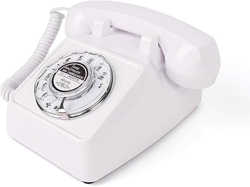 Miniatura 1 de Teléfonos fijos vintage para el hogar, teléfono giratorio retro blanco con timbre y volumen, teléfono analógico de escritorio antiguo para personas