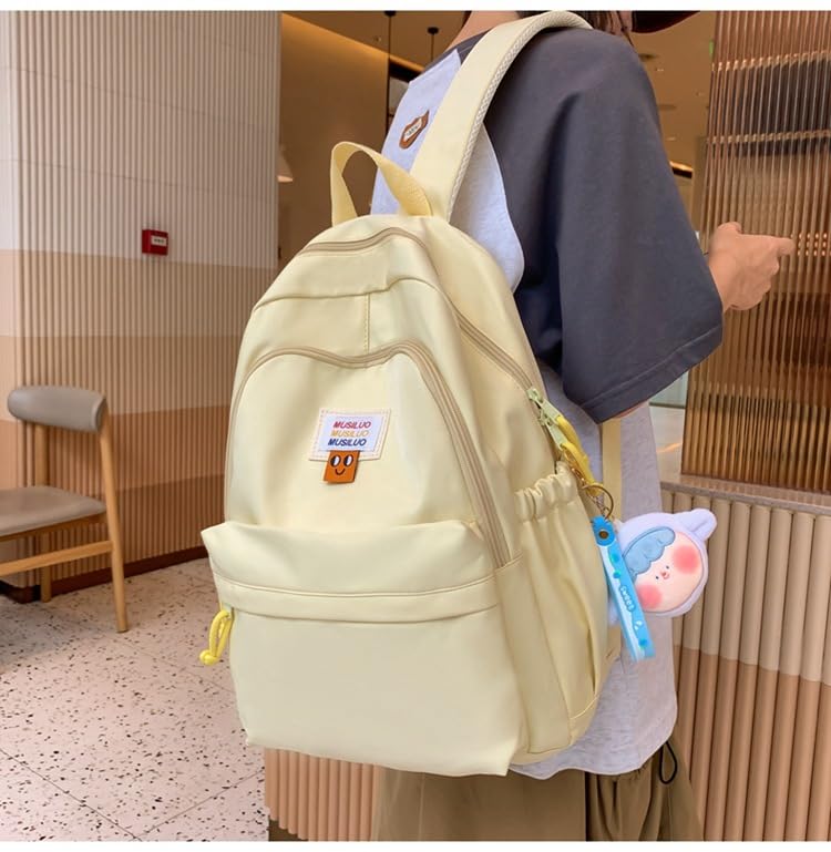 Cute Backpack for Women, Kawaii Y2K Grunge Solid Color Harajuku Hiking Travel Aesthetic Rusksack Bag (yellow)2