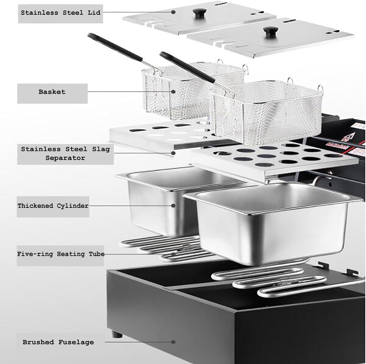 Friggitrice commerciale, friggitrice elettrica commerciale, friggitrice elettrica da banco con 2 cestelli e coperchi per cucina domestica e ristorante, friggitrice a doppia vasca in acciaio inossida