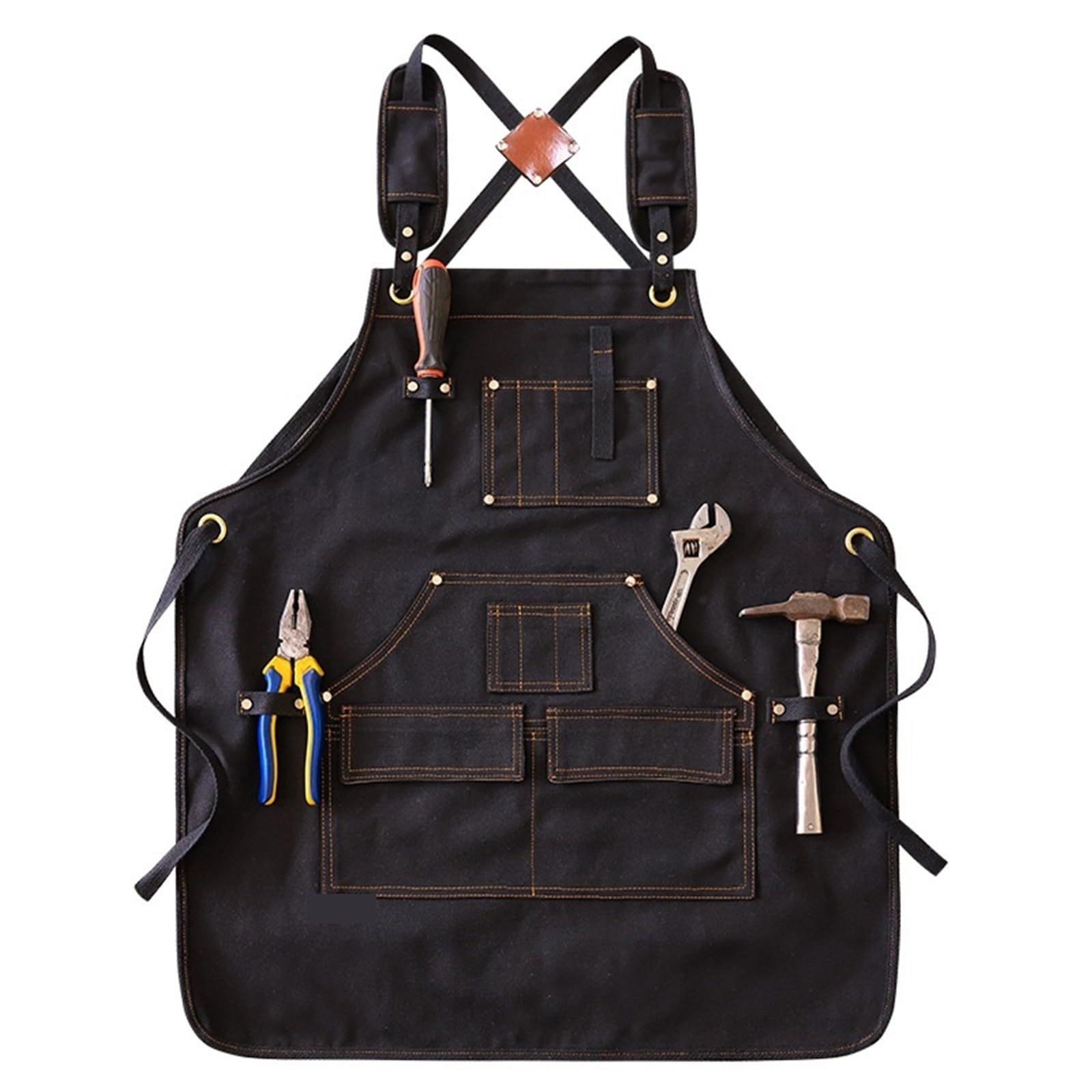 Avental de Ferramentas Delantal de trabajo unisex de lona resistente con bolsillos for herramientas, correas cruzadas ajustables for carpintería y pintura. para Carpinteiro Jardim Pintor(Brown A)