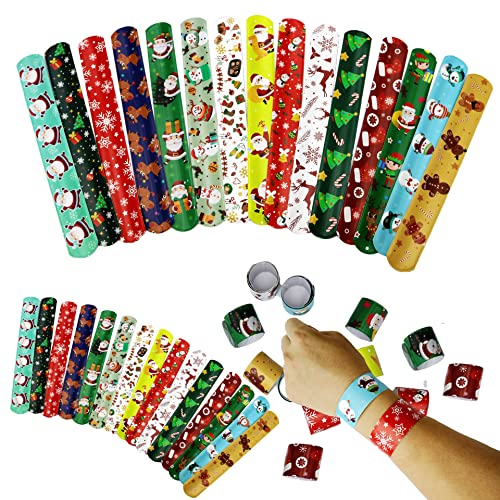 DimiGlobal 45Pcs Christmas Slap Bracelets for Kids Christmas Slap Bracelets Bulk for Boys and Girls holiday Slap Bracelet Party Supplies Favors Classroom Prizes Exchanging Gifts