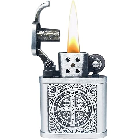 Constantine Lighter Vintage Pocket Lighter Fluid Refillable, Classic Trench Antique Kerosene Lighters for Collection-Decorative-Present-Dad Husband-Personality Gift (Silver)