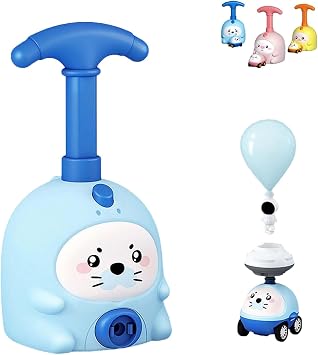 Balloon Launcher Toy Set, Cute Design 2-in-1 Air Pump Launcher System with Spaceman & Balloons, Easy Manual Balloon Pump,DIY Physics Learning for Party Fun #B+1 Car