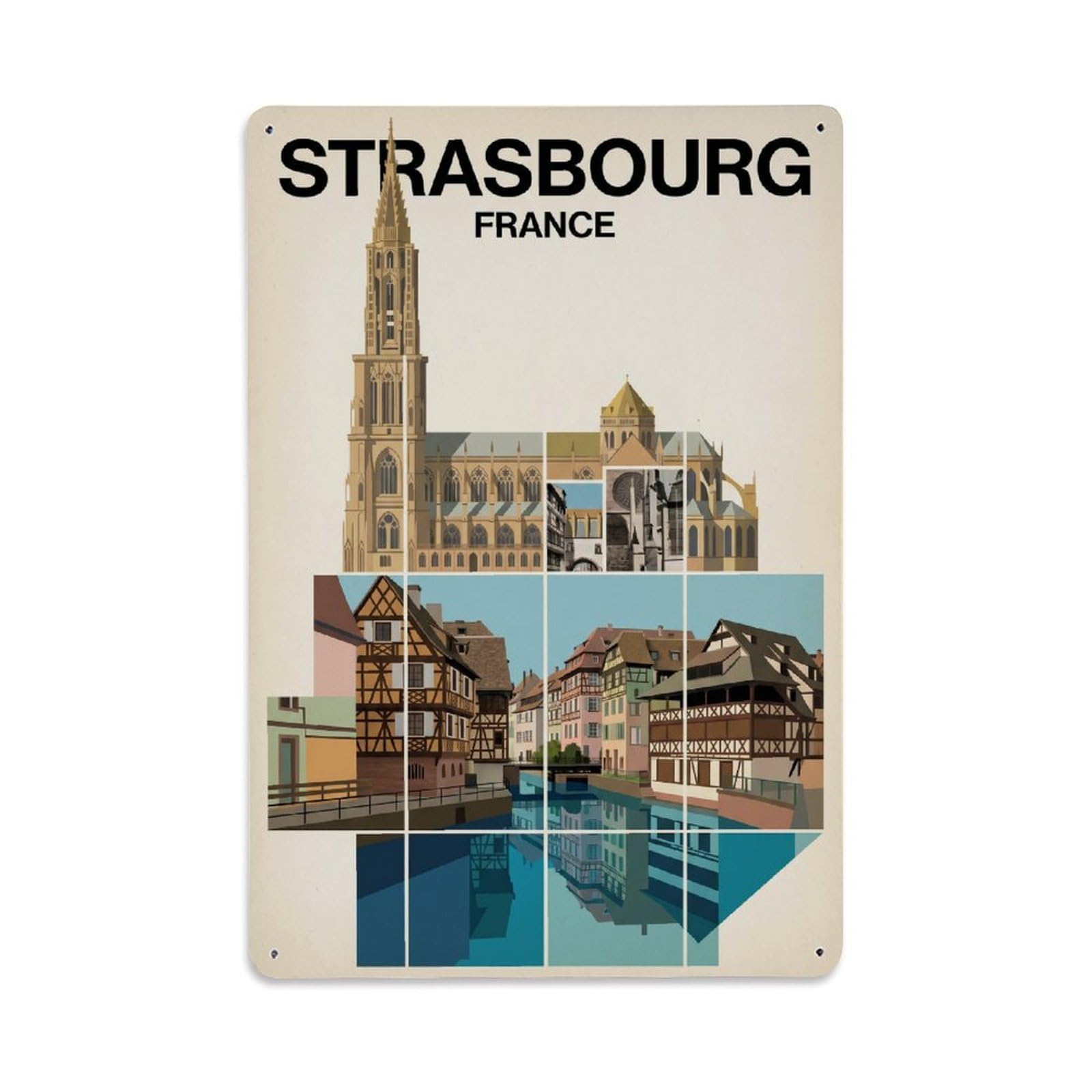 France Strasbourg Travel Retro Metal Tin Sign Plaque Wall Decor for Cafe, Club Bar, Office, Garden Metal Poster 8x12Inch