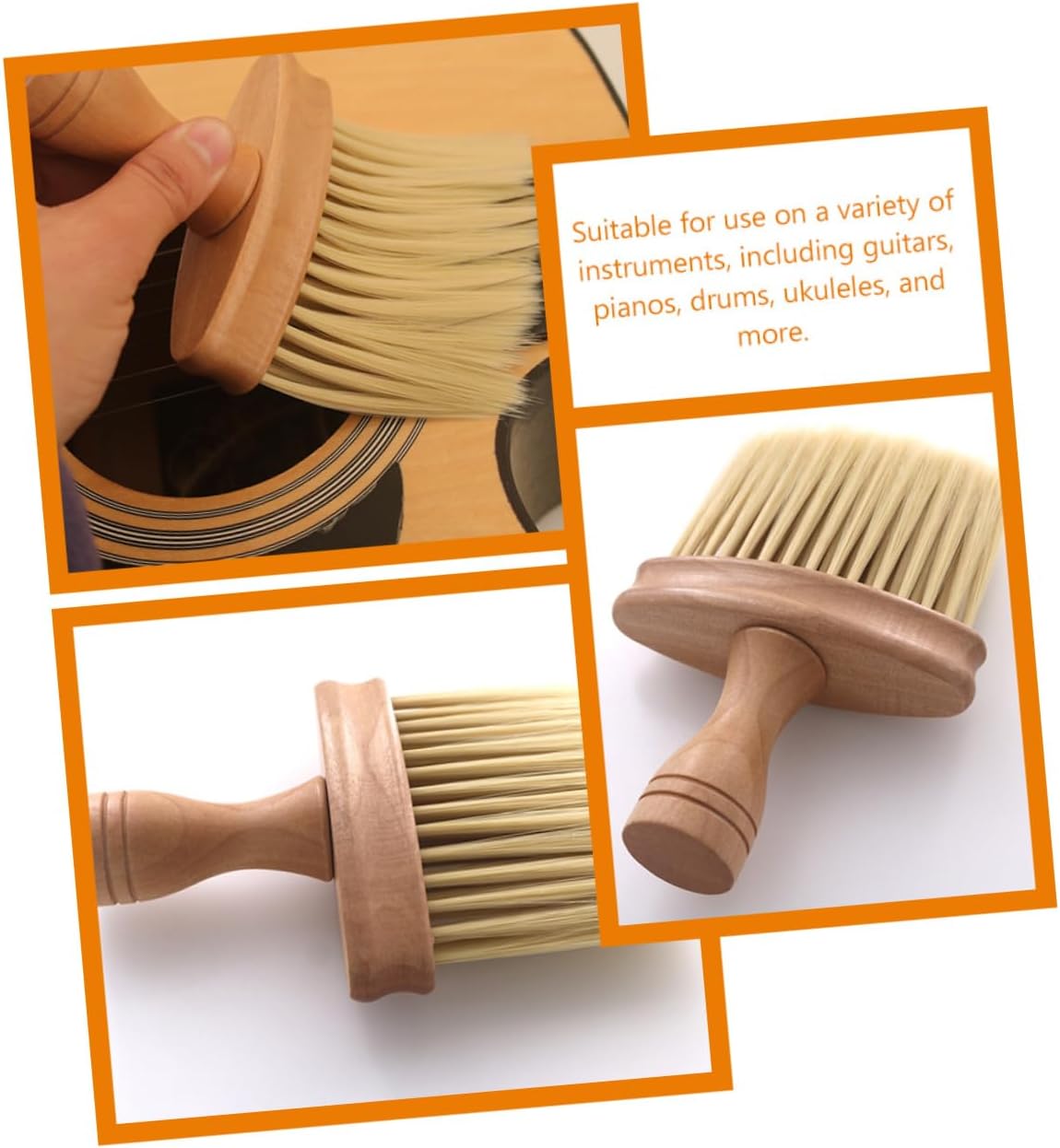 Musical Instrument Cleaning Brush Soft Nylon Fretboard Cleaner for Guitar Piano Violin Ukulele Drum Kit Wood Handle 4.13X6.1 Inches