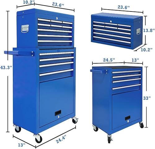 Miniatura 3 de Cofre de herramientas de 13 cajones con ruedas, armario de almacenamiento de herramientas de gran capacidad con caja de herramientas superior