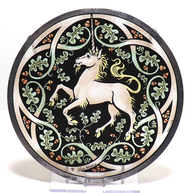 ユニコーンと百合の紋章(エンブレム) ヴィンテージ ステンドグラス 中世