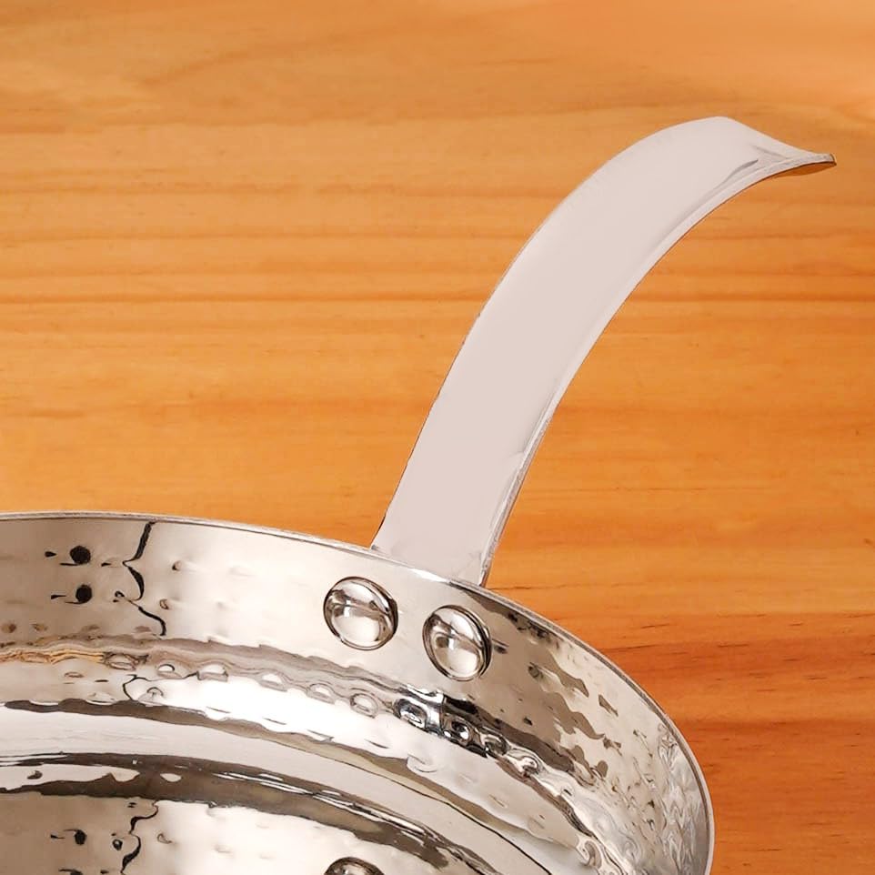 Image of Nestasia Stainless Steel Serving Dishes Set of 3 (350ml, 500ml, 800ml) - Hammered Flat-Base Round Steel Serving Pan with Handle | Rust, Stain & Scratch Resistant Serveware with Glossy Finish