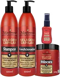 Kit Selagem Capilar Maycrene Profissional Shampoo 400ml Condicionador 400ml Máscara 500g Reparador de Pontas 30ml Sem Adição de Sal