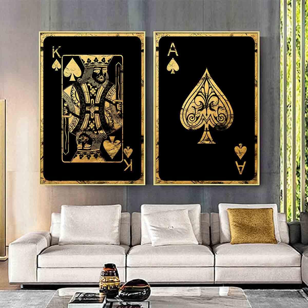 Vlolvfe King of Spades Poker Wall Art 16x24 inches 2 Count Modern Canvas Prints Ace of Spades Black Unframed Hanging Indoor Decorative Use Multiple Room Types 16x24inchx2 no Frame