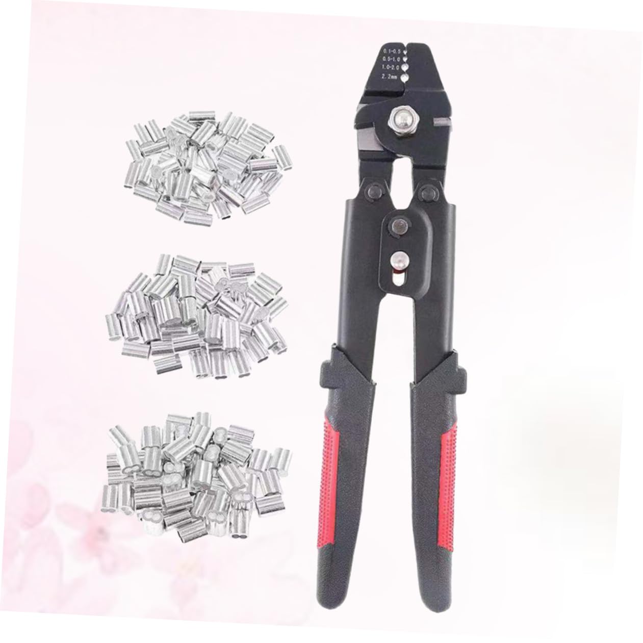 Pinza Crimpatrice per Funi Metalliche a 4 Posizioni M1.2-m2 | Acciaio al Carbonio, Meccanismo Autobloccante, 1 Pezzo con 180 Manicotti in Alluminio