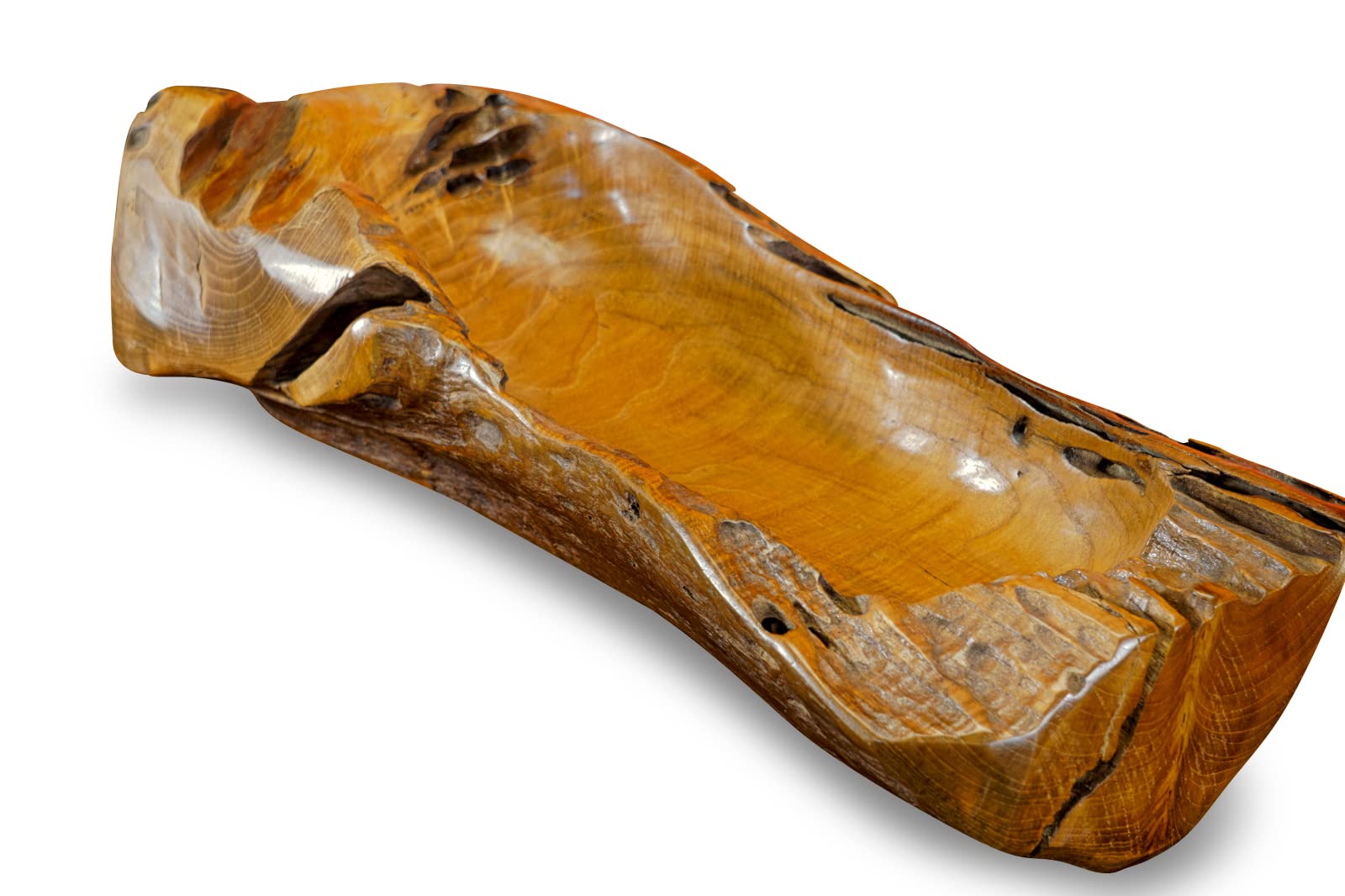 Kinaree Ciotola in teak grande – 60 cm decorativa per frutta – Ciotola in legno massiccio a forma di nave