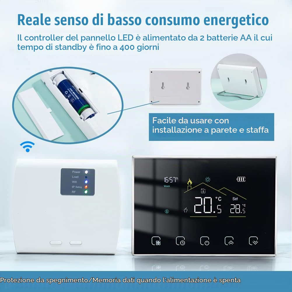 Termostato Wifi a Batteria,Termostato Caldaia a Gas Compatibile Con Alexa Google Home,Cronotermostato Wifi Smart a Batteria con Digitale Programmazione,Termostati per Riscaldamento Domestico