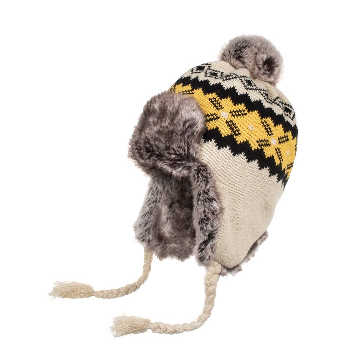 AOOPOO Women Earflap Trapper Hat Faux Fur Trapper Hat Fleece Lined Knitted Ushanka Cap Peruvian Beanie Hat White