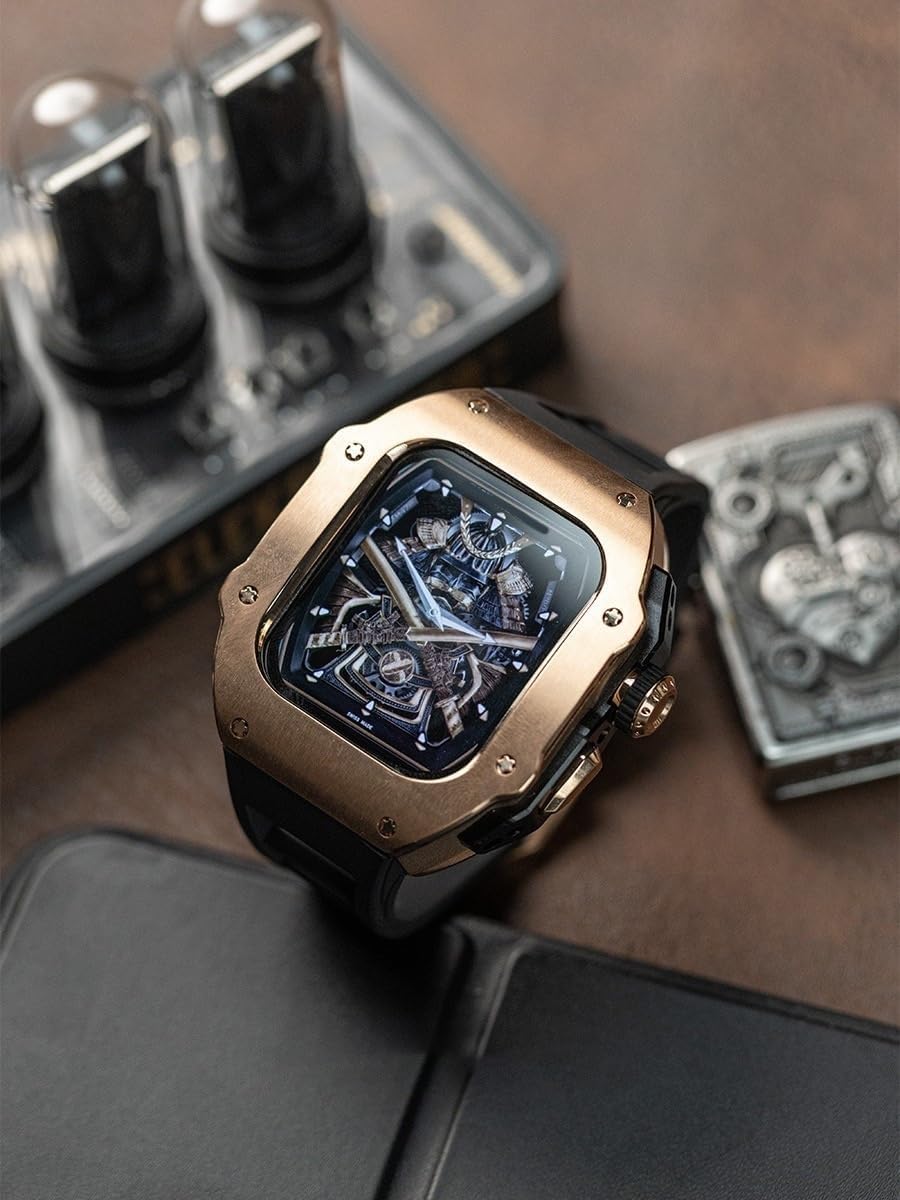 44 mm 45 mm obudowa zegarka ze stali nierdzewnej gumowy pasek do zegarka, luksusowy sportowy pasek do zegarka etui zestaw modów, do Apple Watch 9 8 7 6 5 4 SE akcesoria zamienne