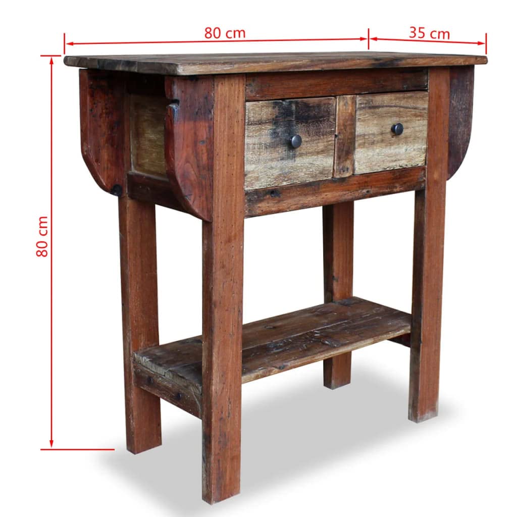 vidaXL Consolle in legno massiccio di recupero, 80 x 35 x 80 cm