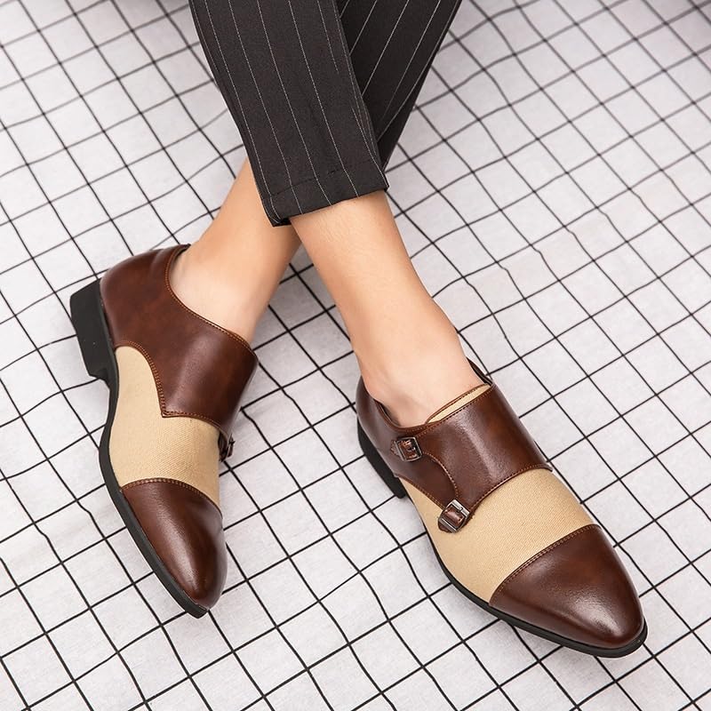 Men's Comfortable Dress Shoes Leather Men Dress Shoes Men Brogue British Oxford Formal Shoes Male Gentleman Leather Retro Party Wedding Shoes Buckle Strap2