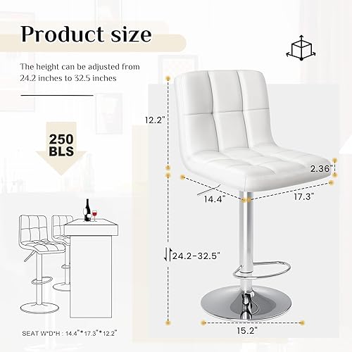 Miniatura 3 de DUMOS Juego de 4 taburetes de bar de 24 pulgadas de altura de mostrador, taburetes de bar tapizados modernos con base de metal, taburetes de cuero