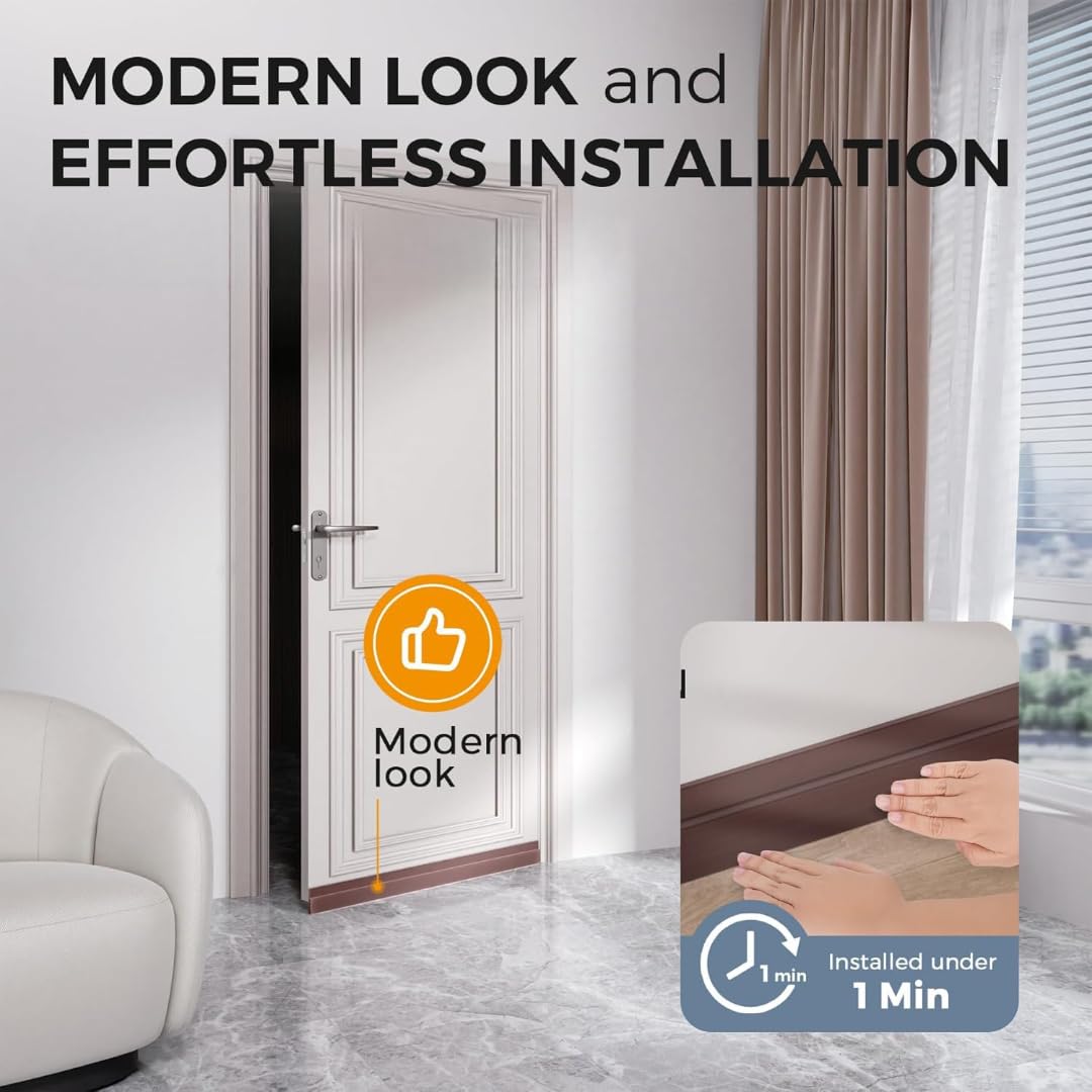 Self Adhesive Silicone Door Bottom Sealing Strip Rubber Soundproof, Waterproof, Dust & Insect Guard, Air Blocker for All Doors, Door Guard for Home (1 Meter) (Brown) 3