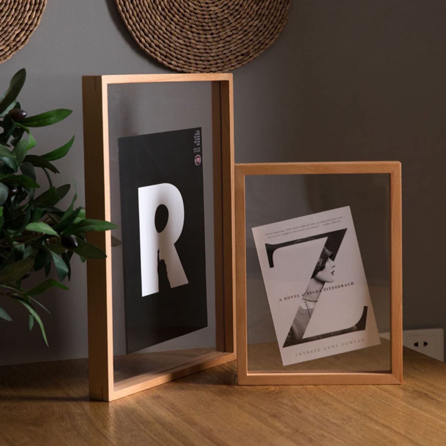 Poster fotolijsten, Certificaat/foto houtstructuur fotolijst dubbelzijdig fotolijst met acryl transparante lens for plantenspecimen decoratie woondecoratie ( Color : Wood Color , Size : A2 (43*60.4cm