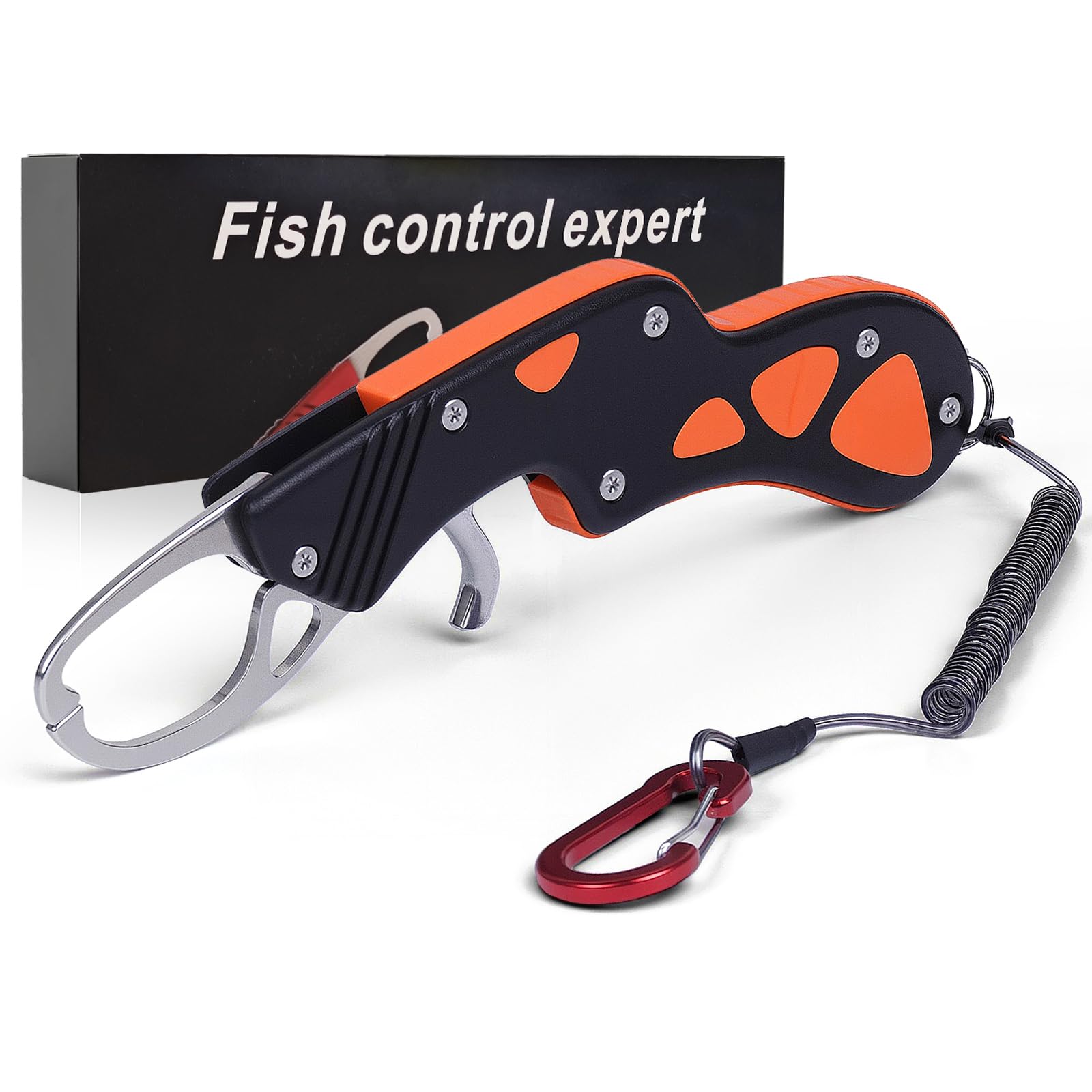 フィッシュグリップ 釣り道具 魚つかみ フィッシンググリップ 計量付き アルミ合金製 防錆 耐荷重25kg 海釣り 穴釣り カラビナ付き コンパクト Black