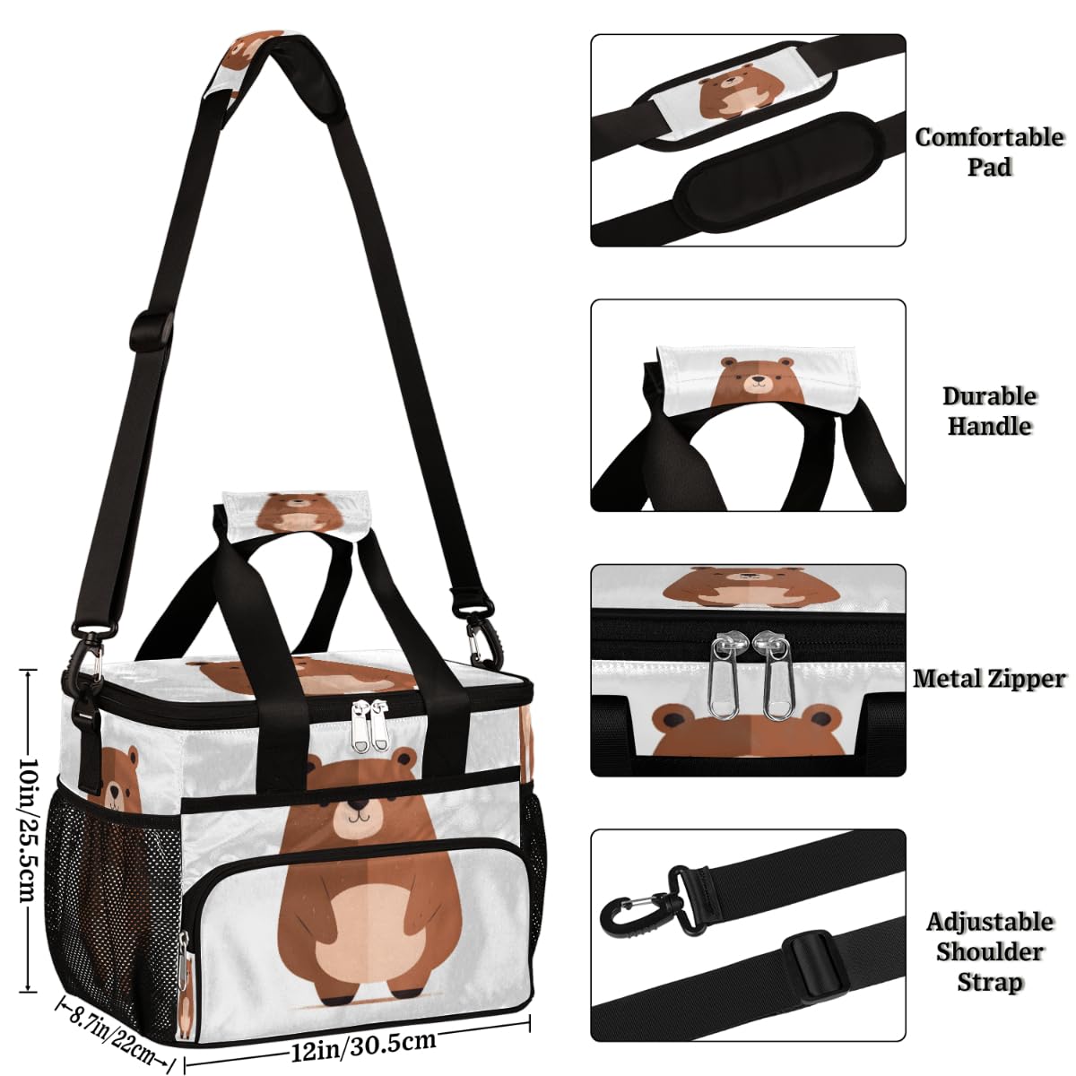 Bear Insulated Picnic Backpack Lunch Box for Women Men Picnic Basket Tote Lunch Bag Picnic Bag Portable Lunch Bags for Picnic, Beach, Work, Trip,Office, Camp Cute Bear