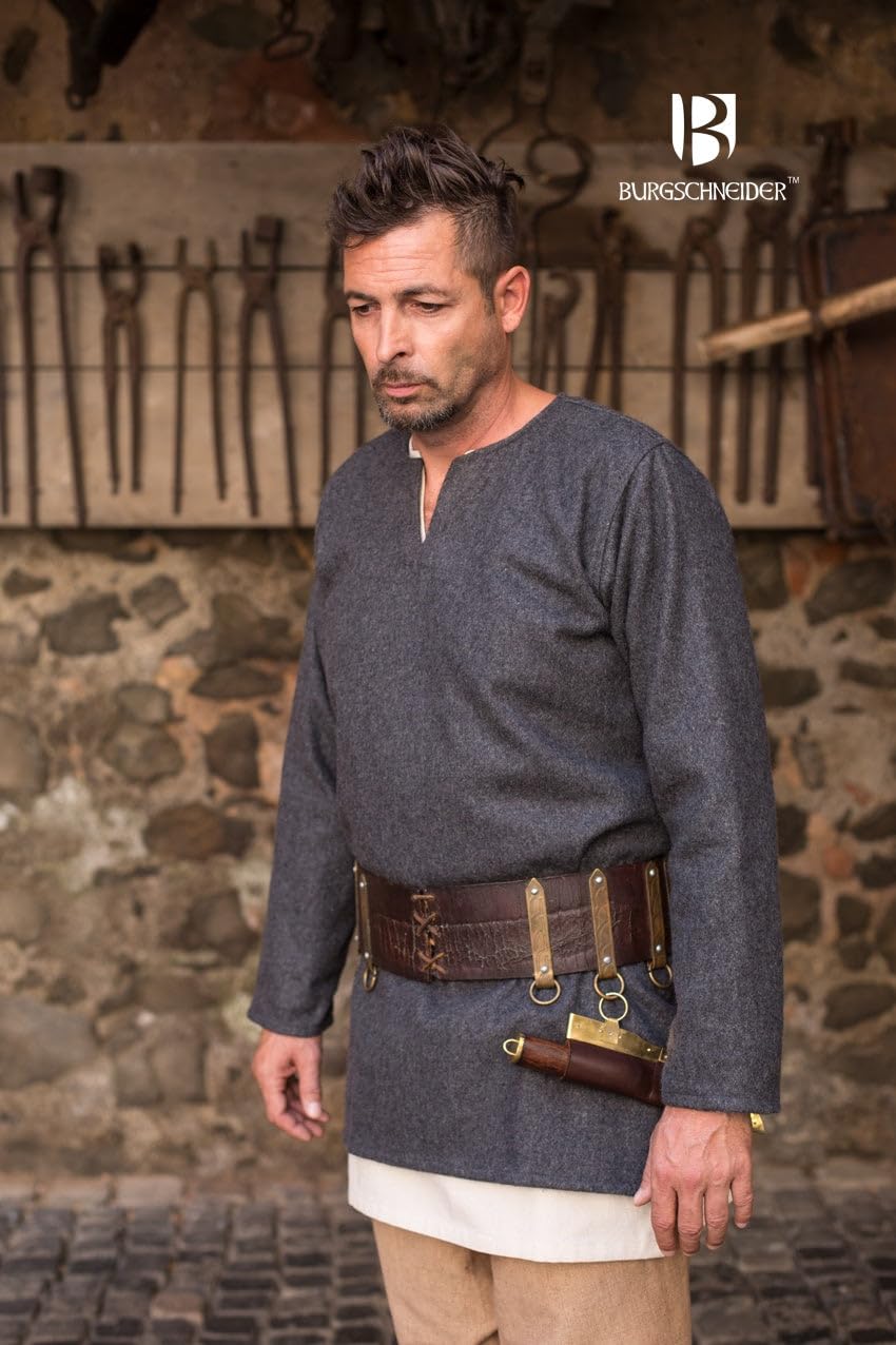 Burgschneider Średniowieczna tunika Wikingów dla mężczyzn Lodin tkanina wełniana - odzież historyczna i szata na LARP i cosplay oraz na rynek średniowieczny