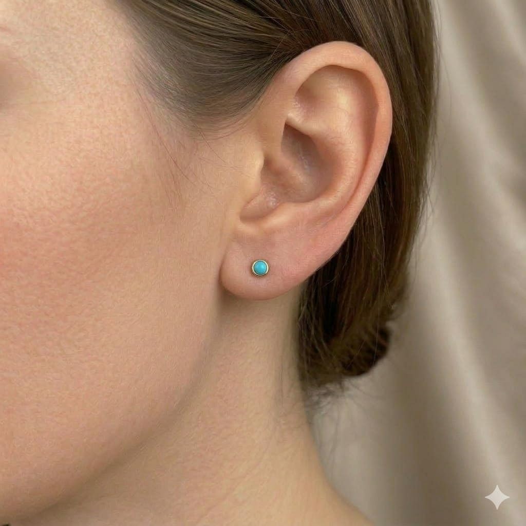 Handmade Tiny 3mm Turquoise Stud Earrings, 14K Gold Fill, American Mined Arizona Blue Turquoise, December Birthstone