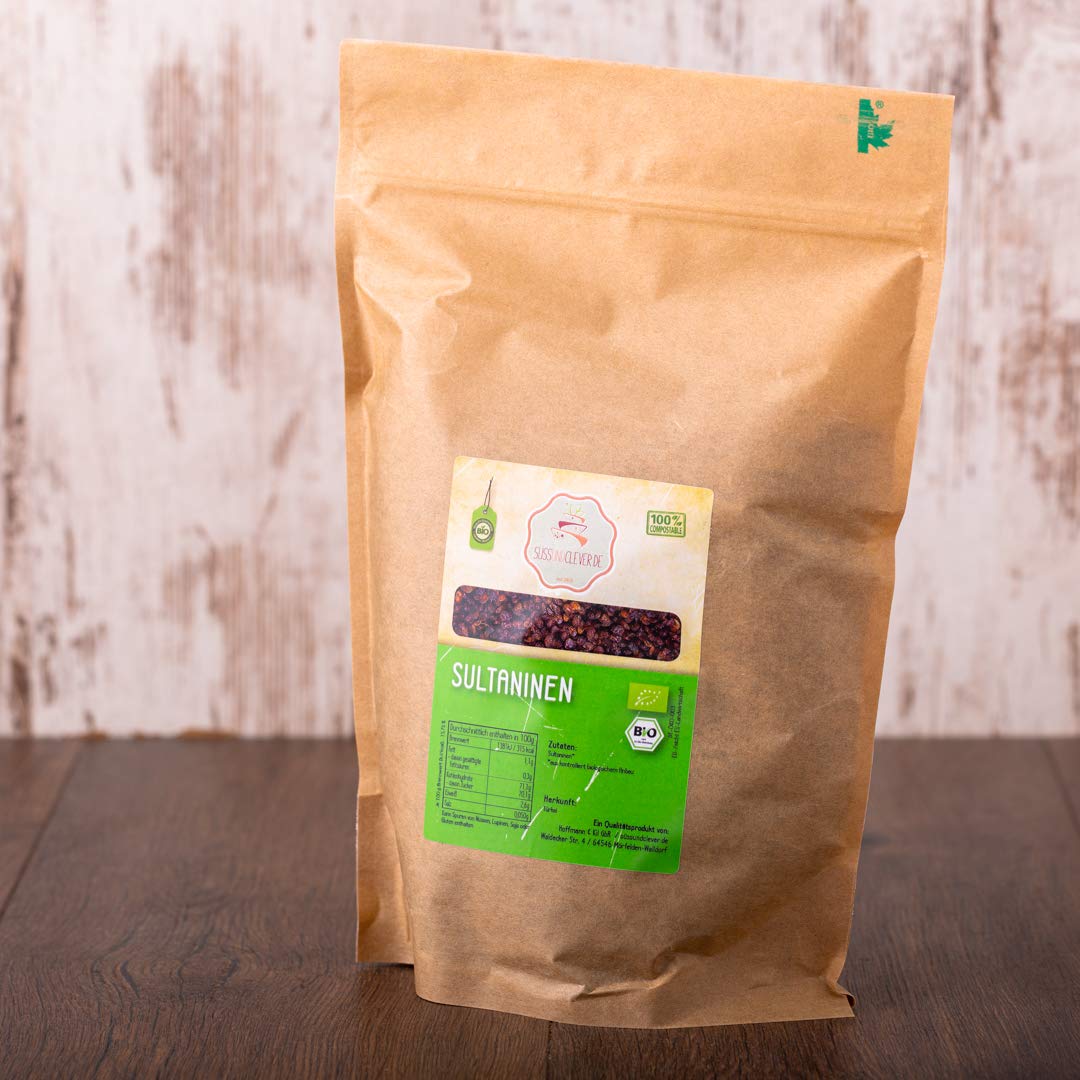 süssundclever.de® | Bio Rosinen | Sultaninen | 5 kg (5 x 1 kg) | hochwertiges Naturprodukt | plastikfrei und ökologisch-nachhaltig abgepackt