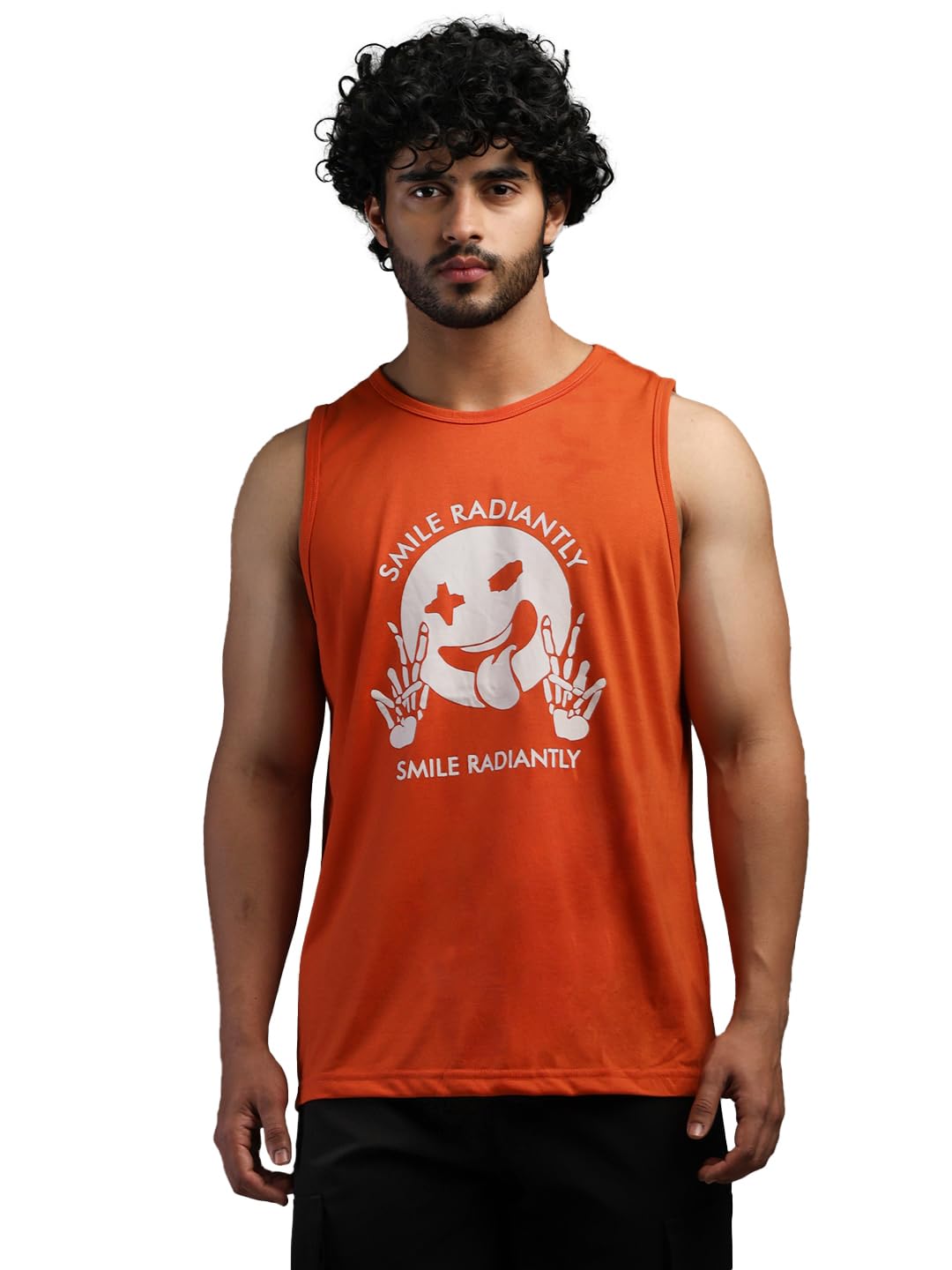 CHKOKKO Tank Tops Sleeveless T-Shirt for Men Gym Wear Graphic Printed Stylish Round Neck Workout Fitness & Casual or Beach Wear Orange L