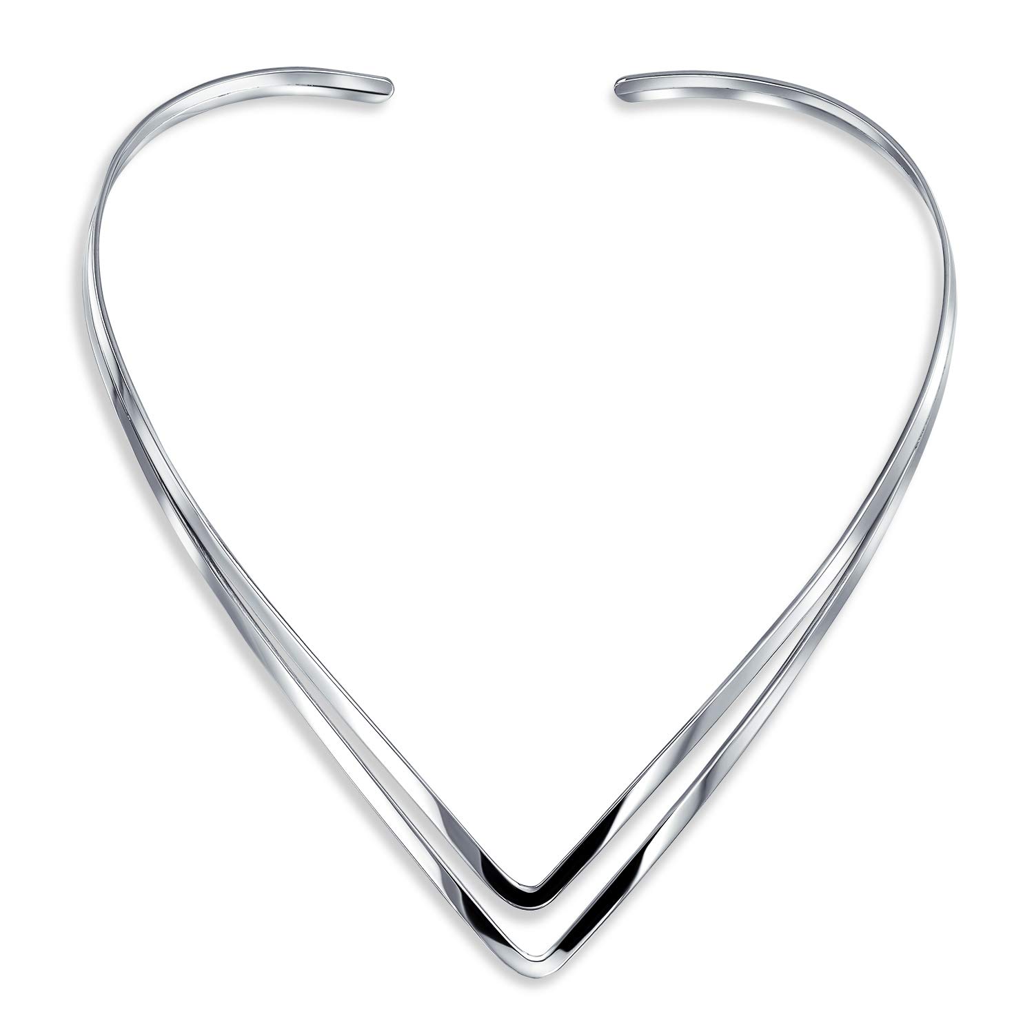 Simple Fine Choker Wave Zig Zag Geometric Collar Statement Necklace For Women .925 Silver Sterling