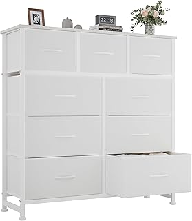 OLIXIS 9 Drawers Storage Organizers Units, Closet Organizers and Storage for Clothes, Fabric Storage Drawer for Living Room, Chest of Dresser in 39.4" D x 11.8" W x 39.9" H, White