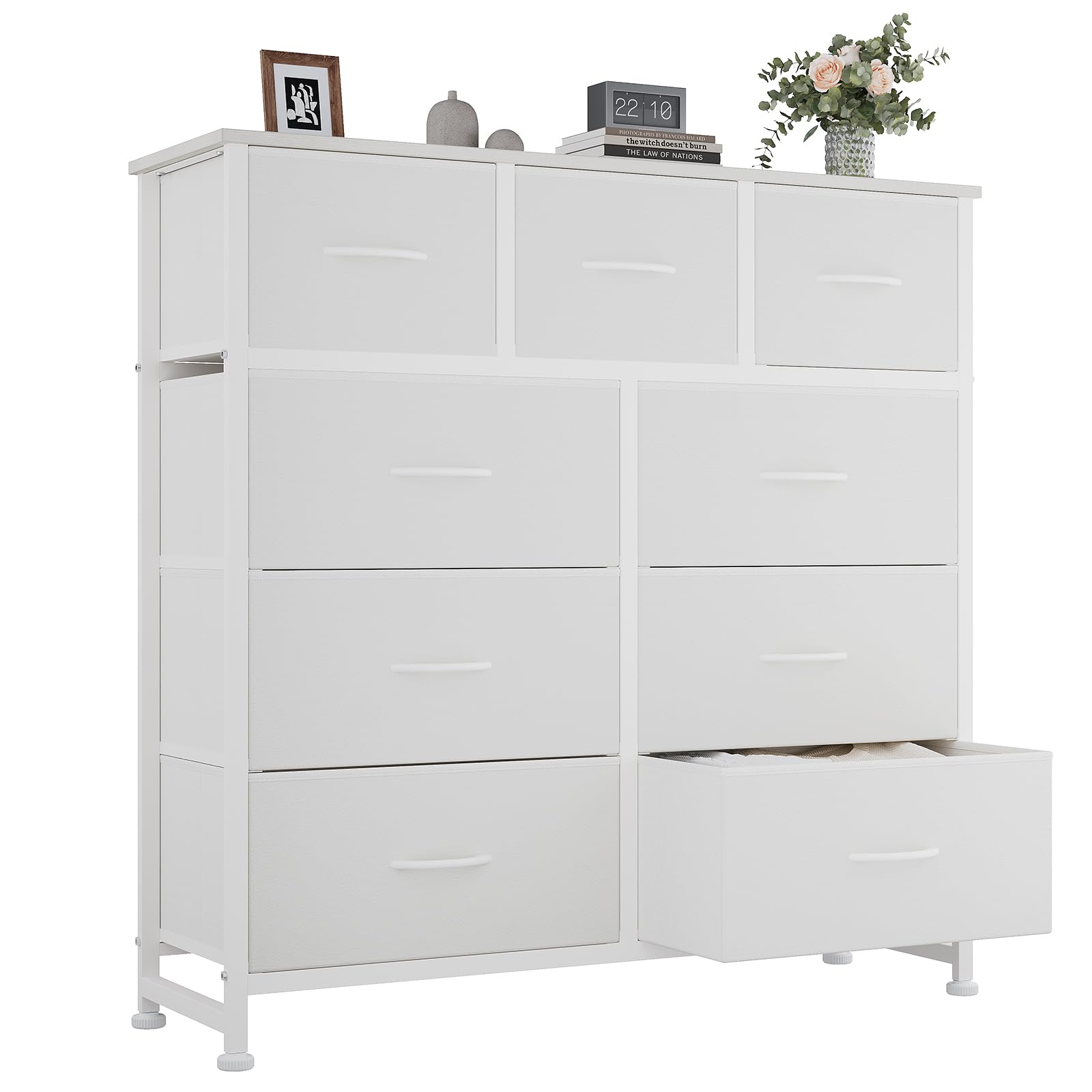 OLIXIS 9 Drawers Storage Organizers Units, Closet Organizers and Storage for Clothes, Fabric Storage Drawer for Living Room, Chest of Dresser in 39.4" D x 11.8" W x 39.9" H, White