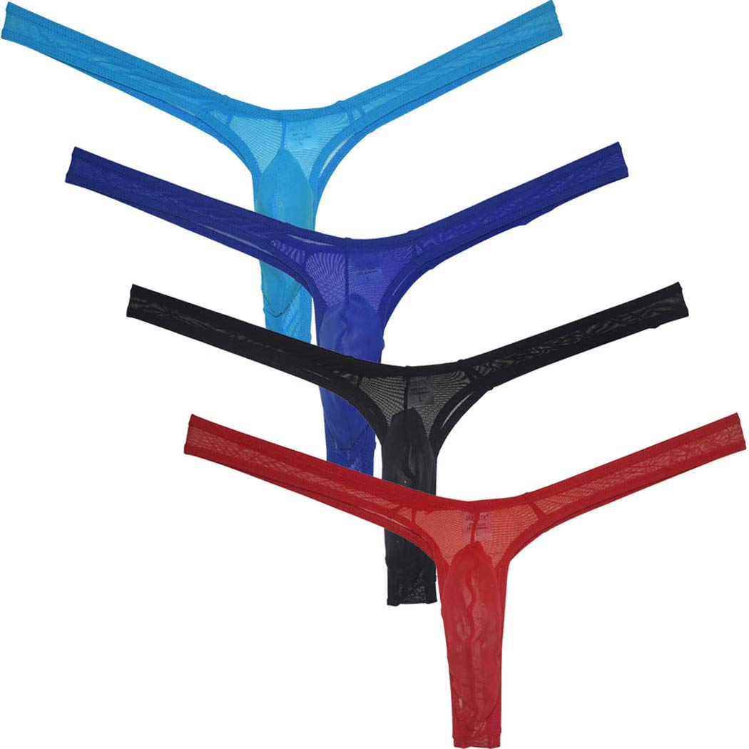 Men's Minimal Coverage Bulge Thong Underwear See-through Mesh Mini Bikini Tangas