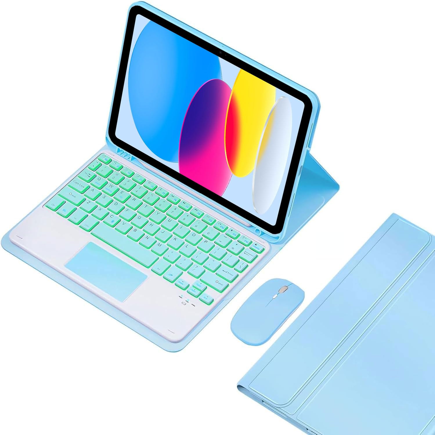 Keyboard Case for iPad (A16) 11 generacji 11 cali 2025/iPad 10 generacji 10,9 cala, Odłączana Klawiatura Smart Touchpad Z Podświetleniem W 7 Kolorach, Uchwytem Na Pióro I Myszką,Blue