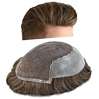 Vista 26 de Sistema de cabello de encaje francés para hombres, pieza de cabello humano real, encaje frontal, tupé, nudo blanqueado, línea capilar natural