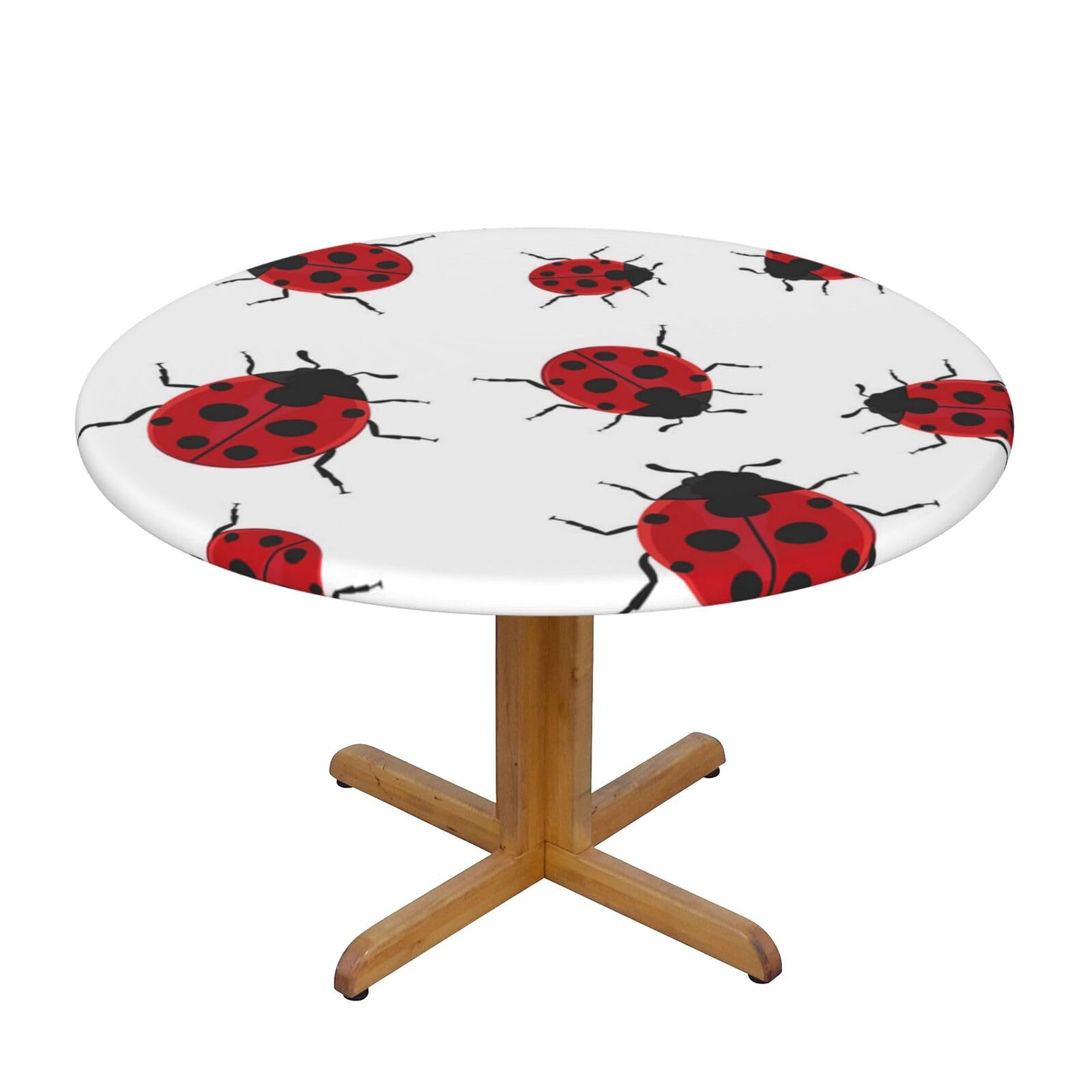 Ffshkowe Ladybug Elastic Round Tablecloth Oil Proof Table Cover For Dining Party Picnic
