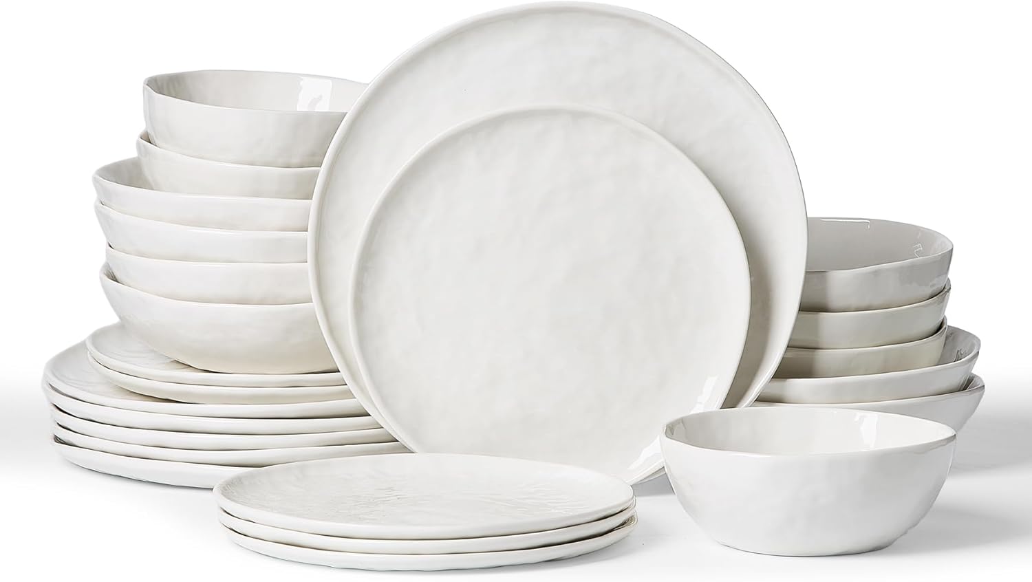 Famiware Porcelain kitchen plates and bowls set, Modern dishes set for 6, Handmade Wave Edge Dinnerware Sets, Microwave and Dishwasher Safe Tableware, Polar White (24pc) Polar White Oversized Set(24pcs)