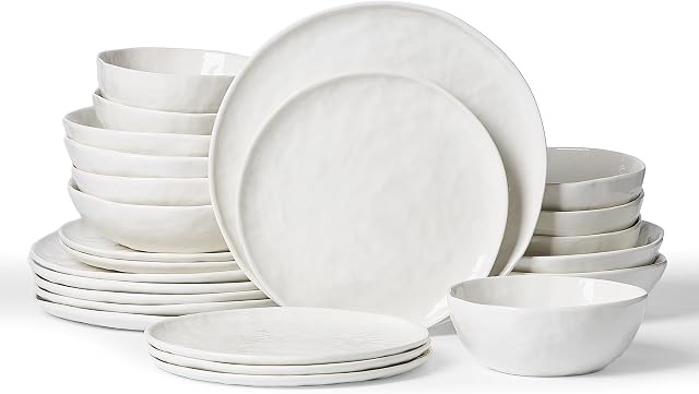 Famiware Porcelain Dinnerware Set for 6, 24-Piece, Polar White
