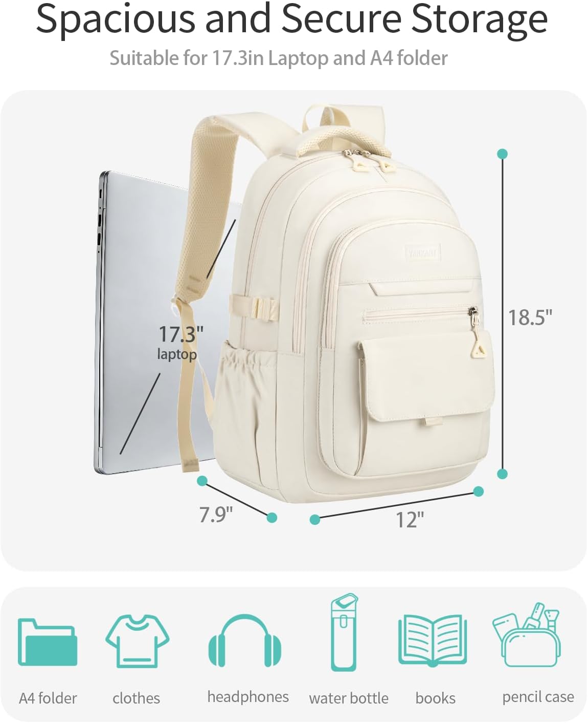 Large School Backpack for Girls, Teens Schoolbag Aesthetic High School Middle School Laptop Backpack College Student Women Bookbag, Beige image 2