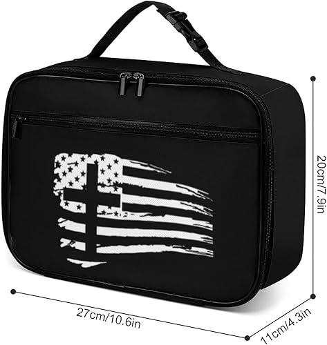 Miniatura 3 de Lonchera reutilizable con diseño de cruz de la bandera estadounidense, bolsa de almuerzo aislada, lonchera para comida y alimentos, bolsa de mano